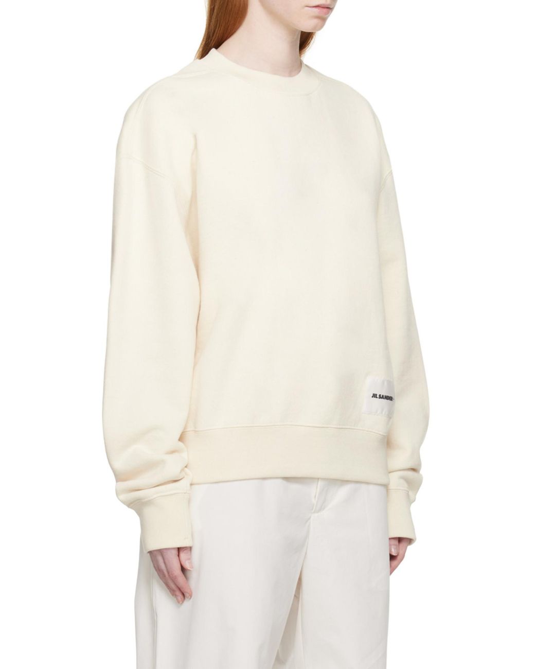 Jil Sander Natural Logo-Patch Straight Hem Sweatshirt