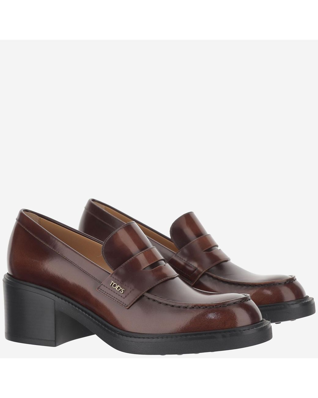 Tod's Black Logo Plaque Heeled Loafers