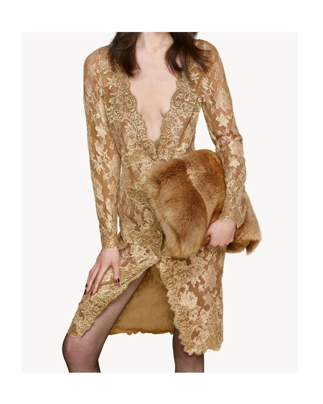 Saint Laurent Natural Long Sleeve Dress