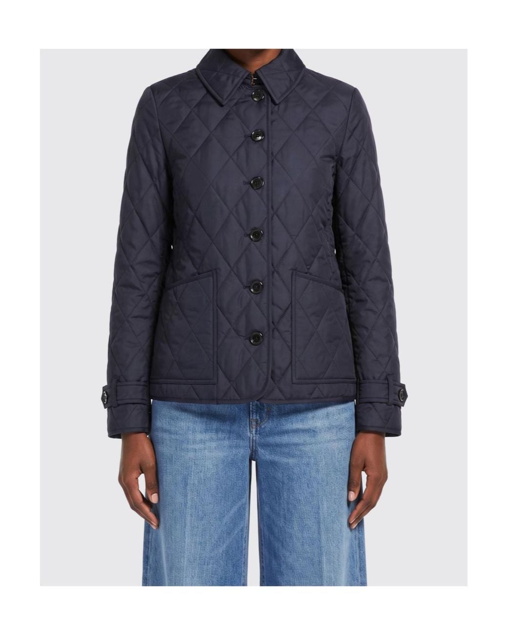 Burberry Blue Quilted Nylon Jacket With Check Lining