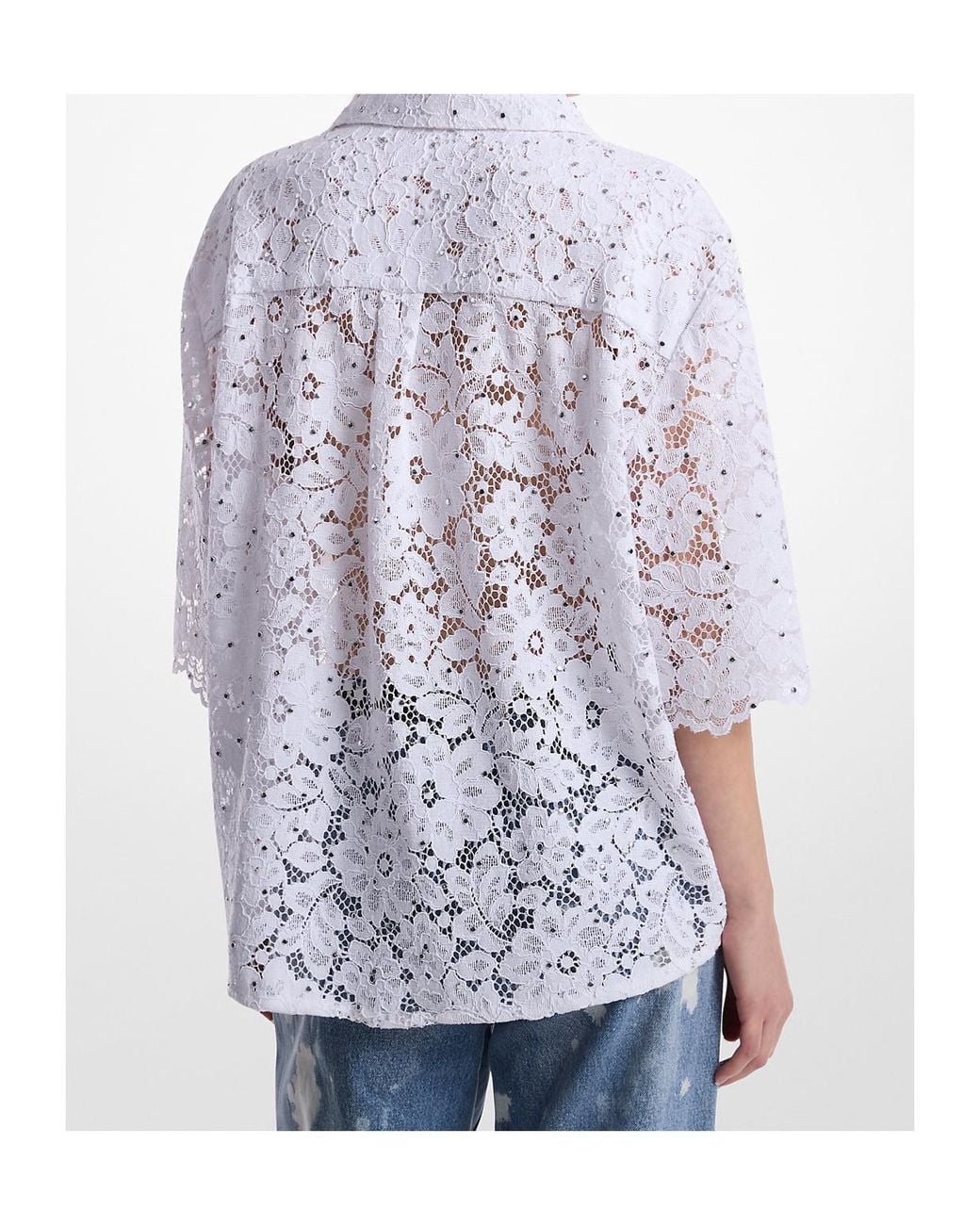 MICHAEL Michael Kors White Studded Corded Floral Lace Shirt