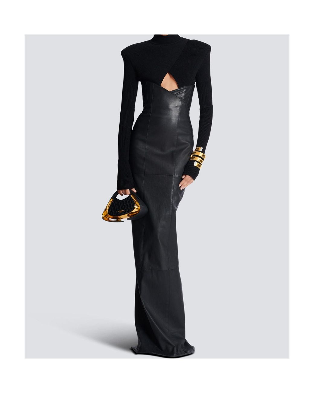 balmain leather dress Long Knit And Lambskin in Black balmain leather mini dress black