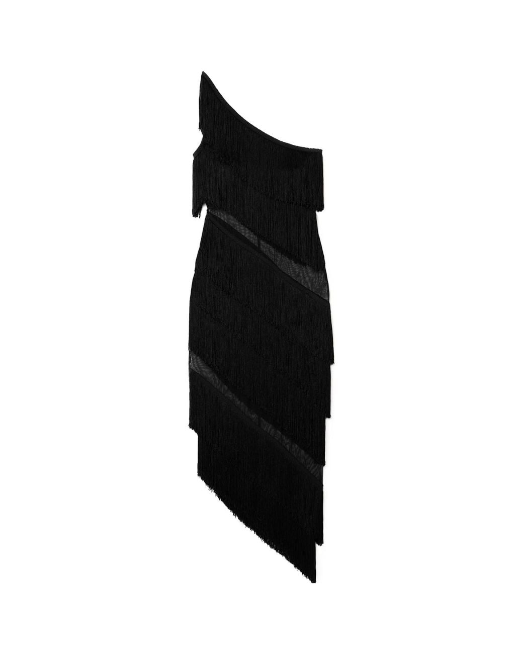 Norma Kamali Black One-Shoulder Tassel Dress