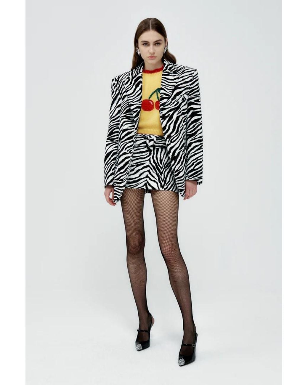 Alessandra Rich White Zebra-Printed Single-Breasted Tailored Blazer