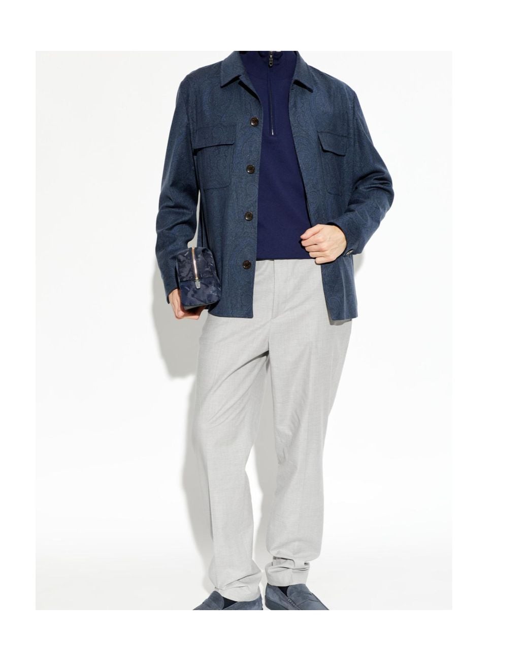 Etro Blue Logo Embroidered Half-Zip Sweater for men