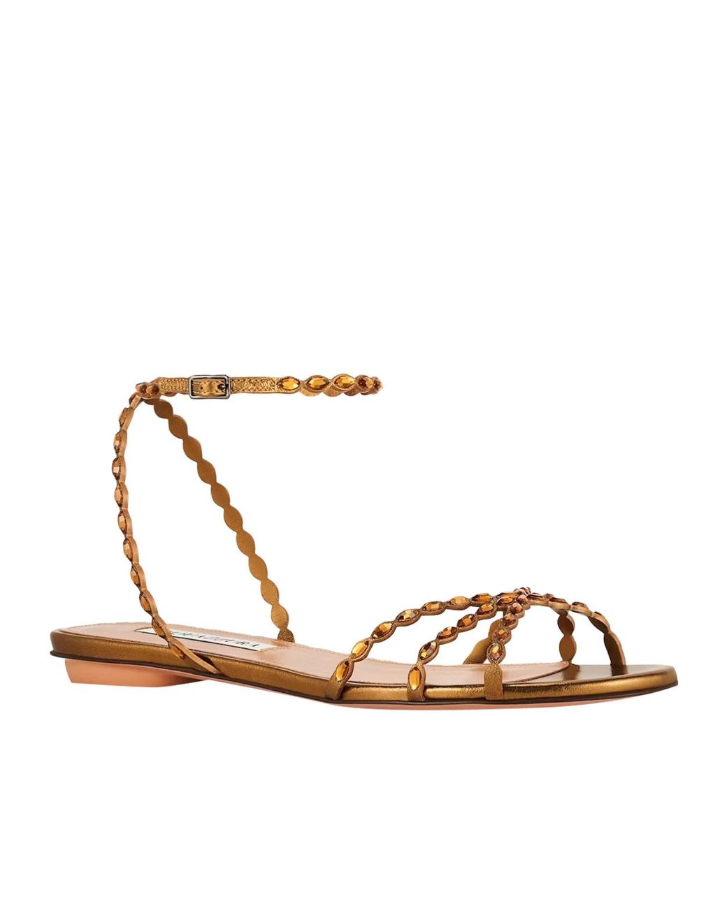 Aquazzura Metallic Love Struck Ankle-Strap Flat Sandals