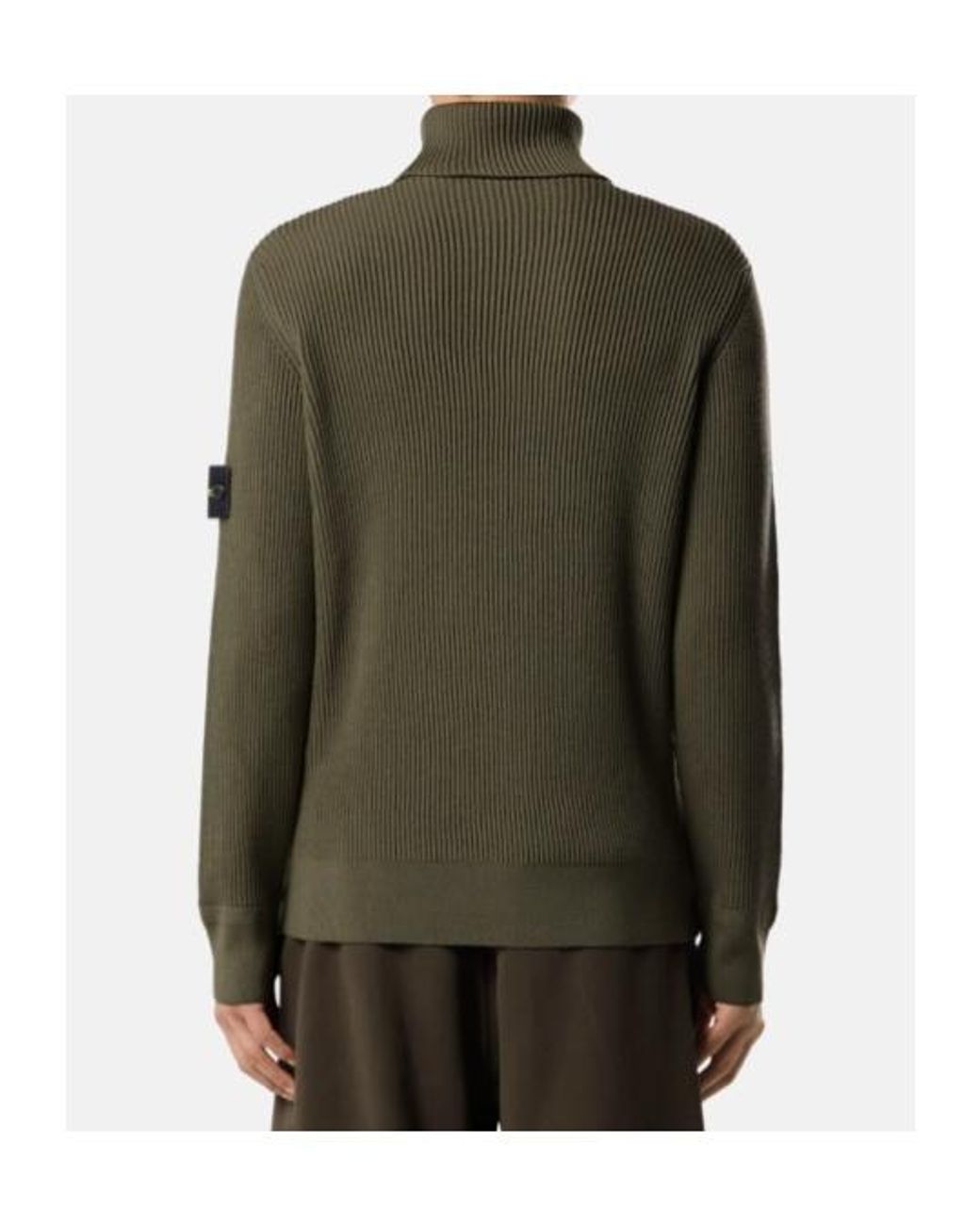 Stone Island Green Logo Patch Ribbed Jumper for men