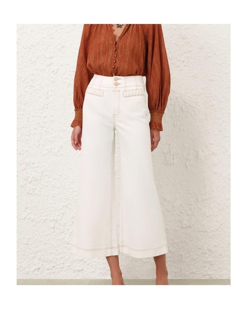 Zimmermann White Roselight Braided-Detail Jeans