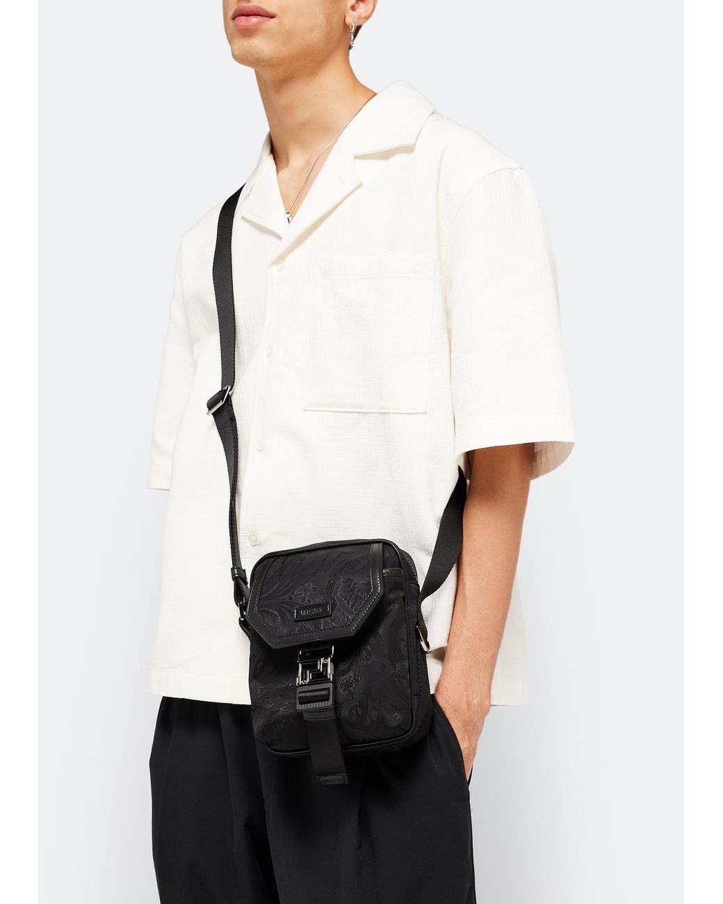 Versace Black Jacquard Shoulder Strap Messenger Bag for men