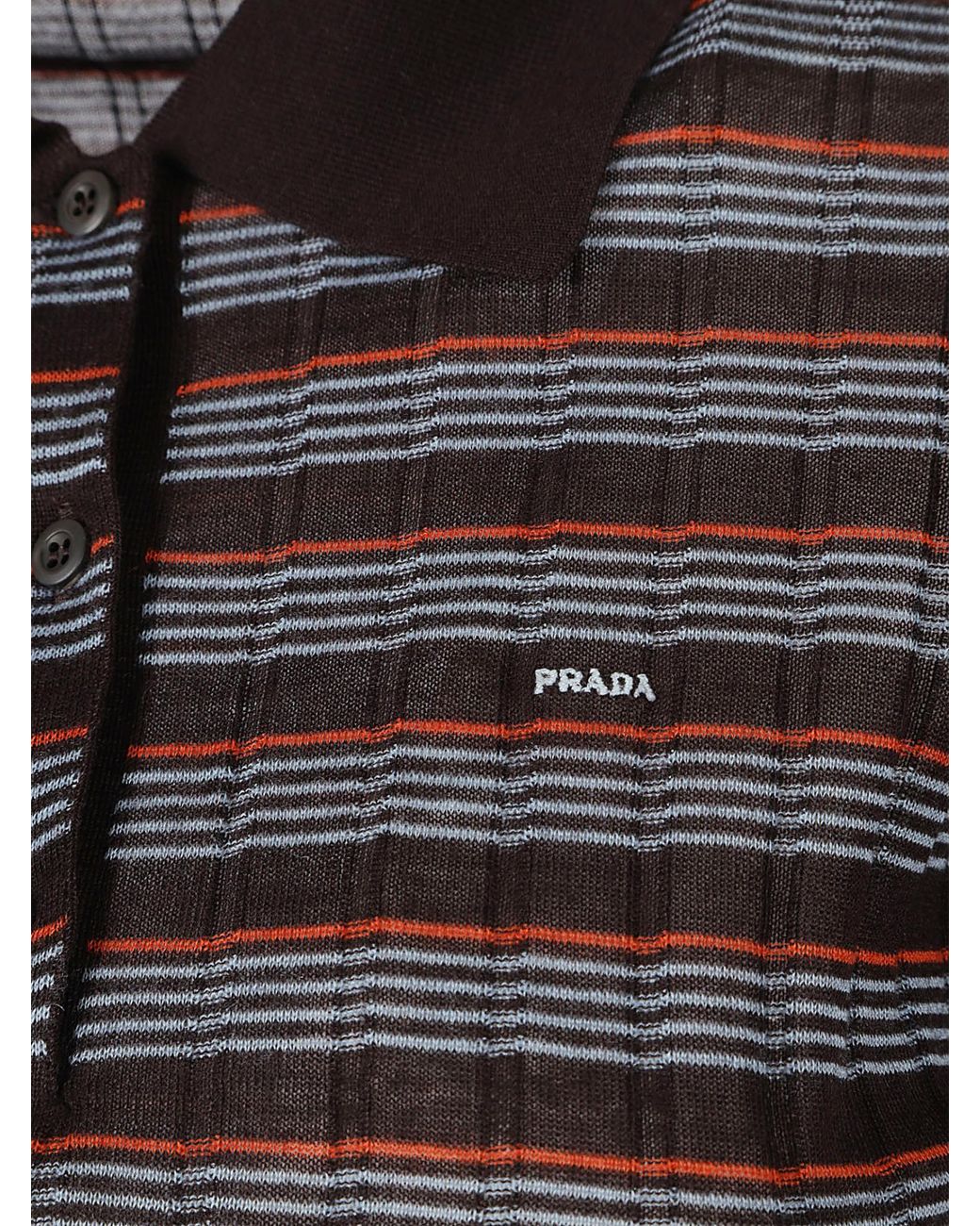 Prada Black Striped Embroidered Knit Polo Top