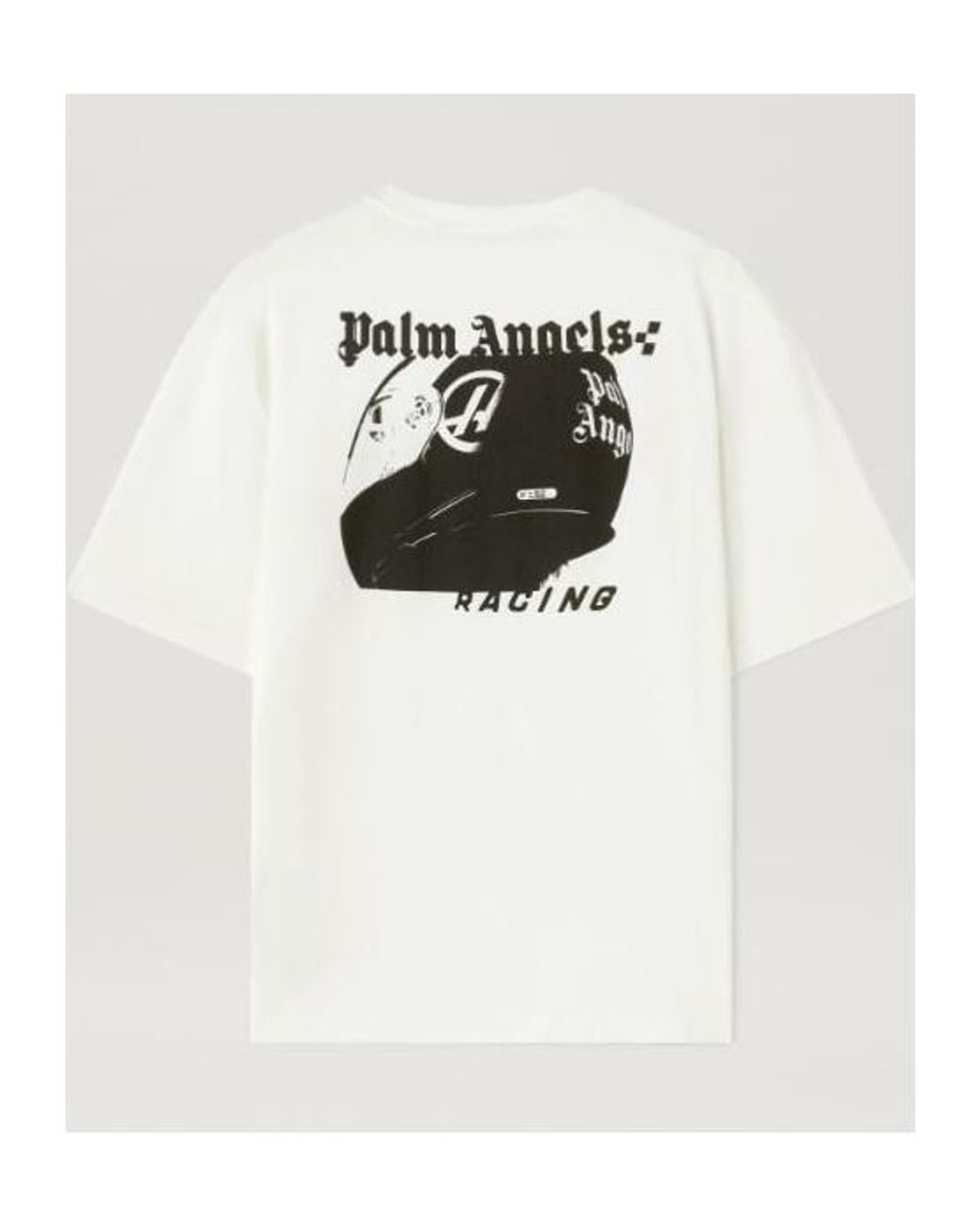 Palm Angels White Racing Graphic-Print Cotton T-Shirt for men