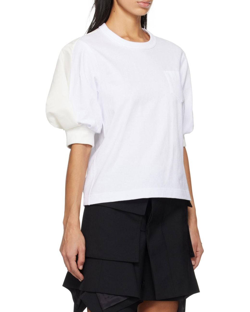 Sacai White Crewneck Puff-Sleeved T-Shirt