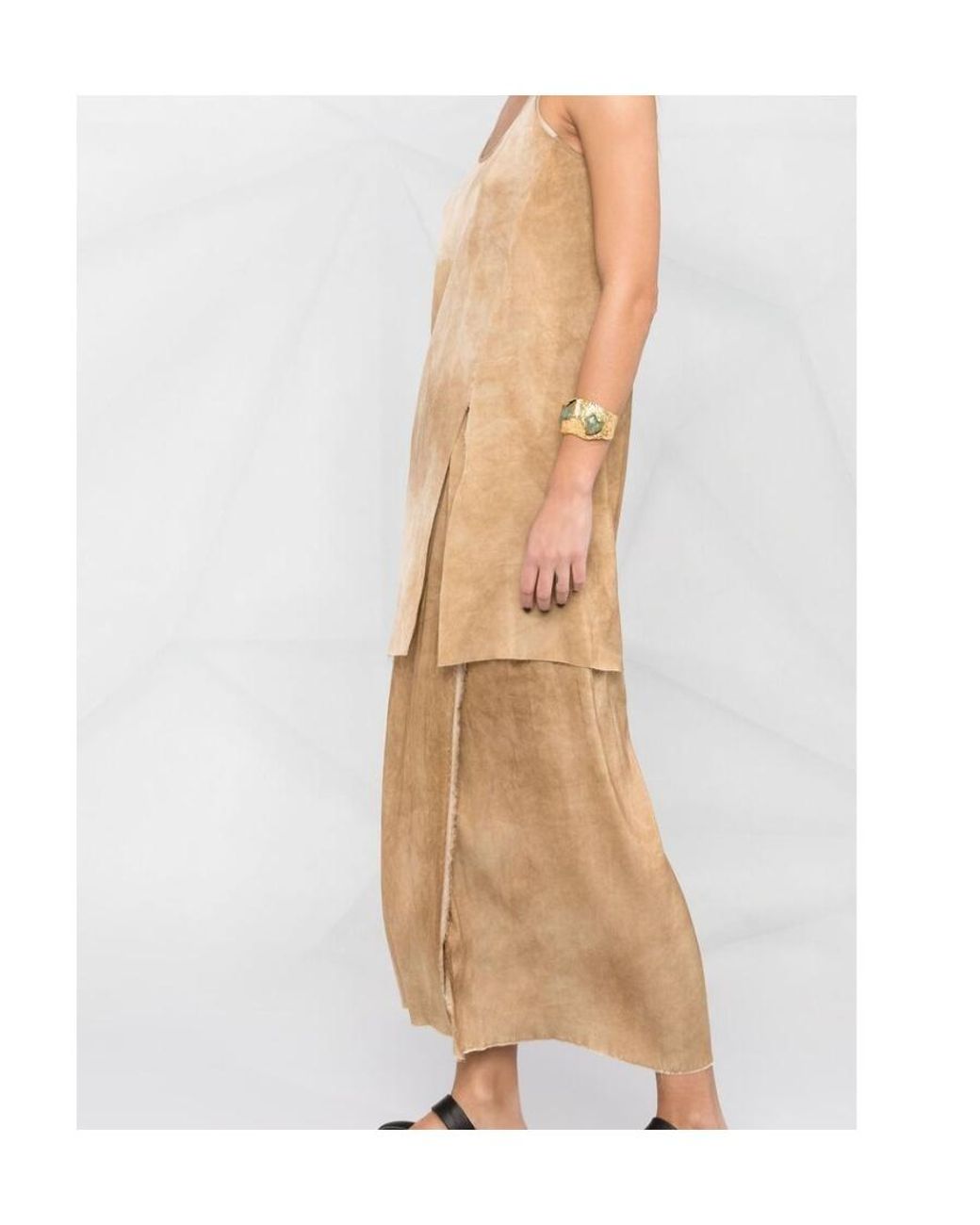 Uma Wang Natural Distressed Raw-Cut Maxi Skirt