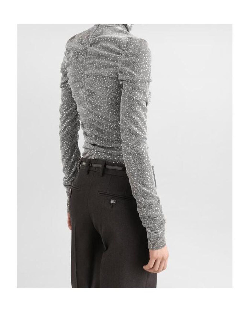 Dolce & Gabbana Gray Draped Sequined Turtle-Neck Top