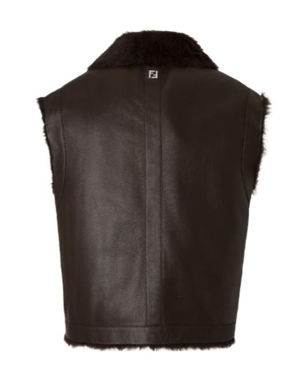 Fendi Black Ff Plaque Cropped Shearling Vest for men