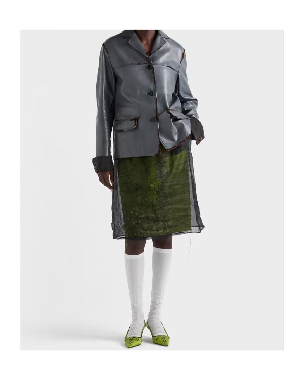 Prada Gray Smooth Leather And Suede Jacket