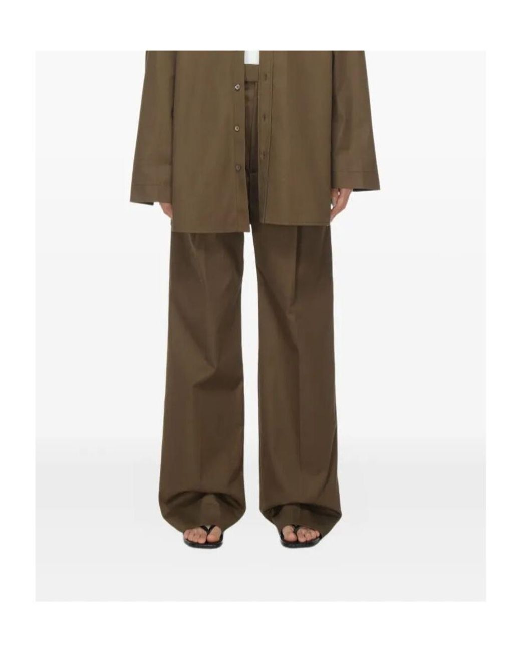 Carven Green Pleated-Front Cotton Trousers