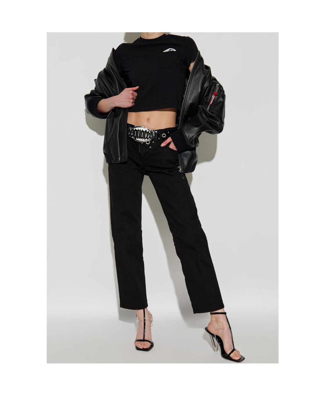 DSquared² Black クロップド クルーネック Tシャツ