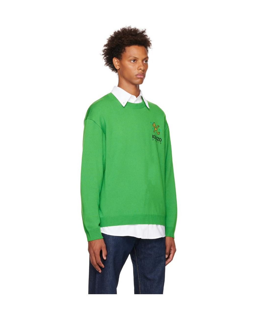 KENZO Green Logo Embroidered Crewneck Sweater for men