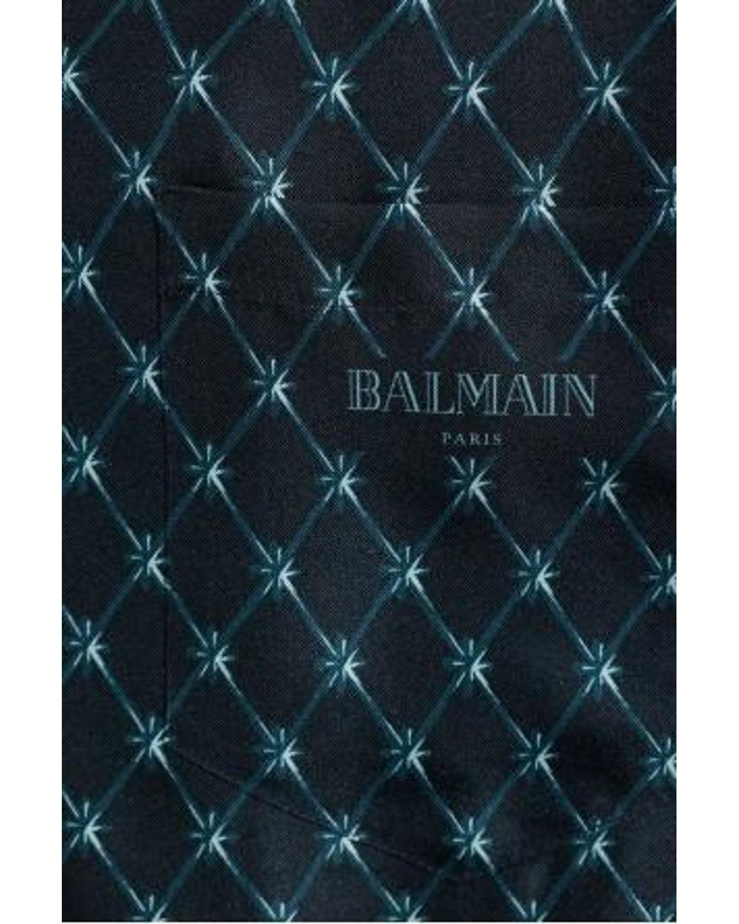 Balmain Blue Geometric Print Short-Sleeve Shirt for men