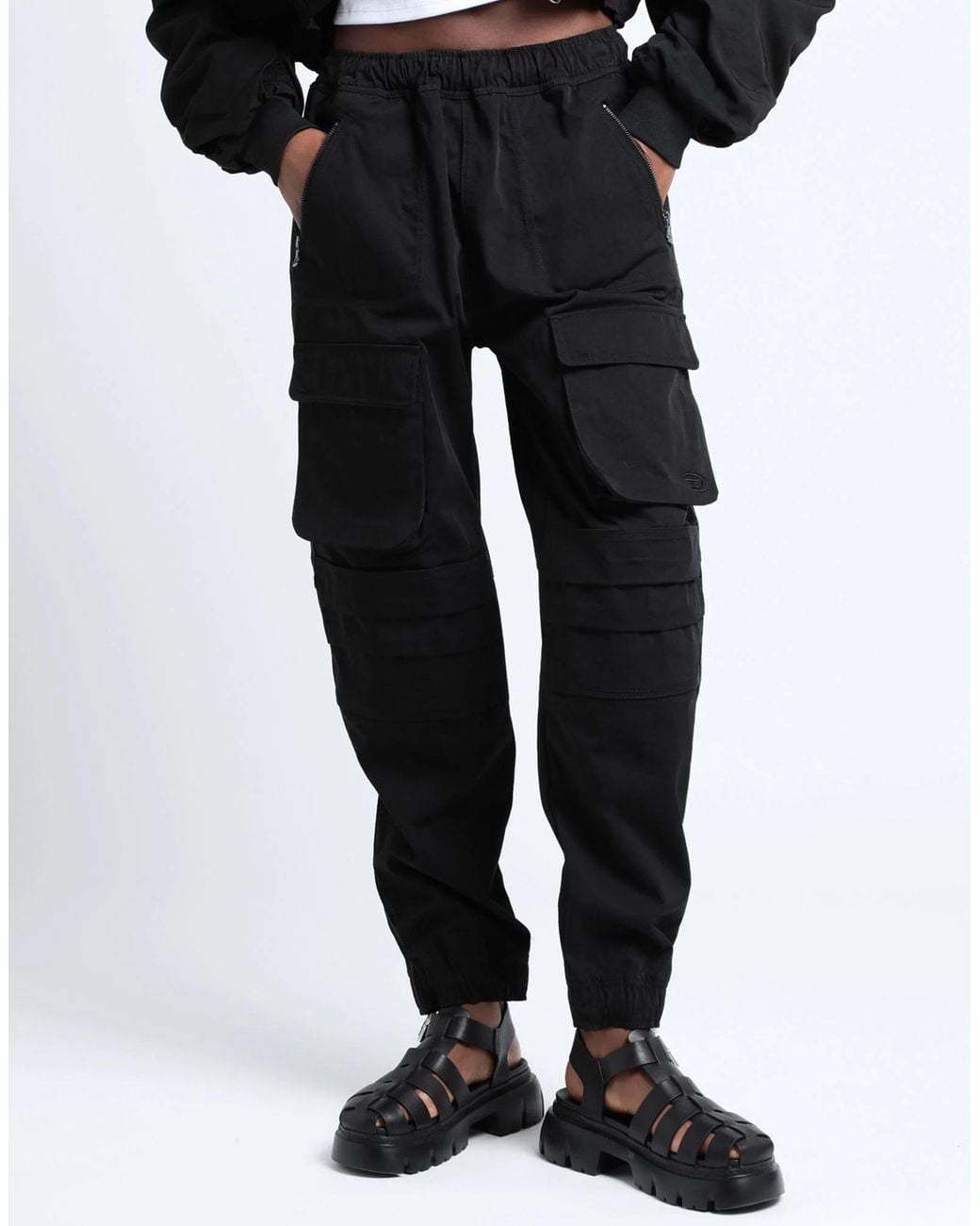 DIESEL Black Plain Colour Casual Trouser