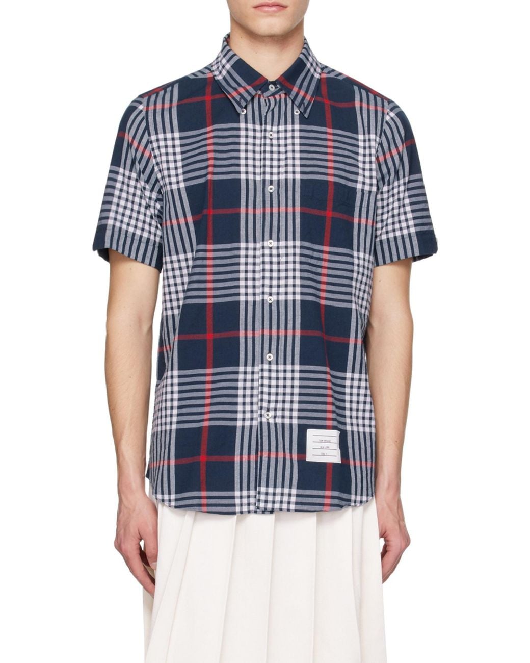 Thom Browne Blue Plaid-Check Short-Sleeve Shirt for men