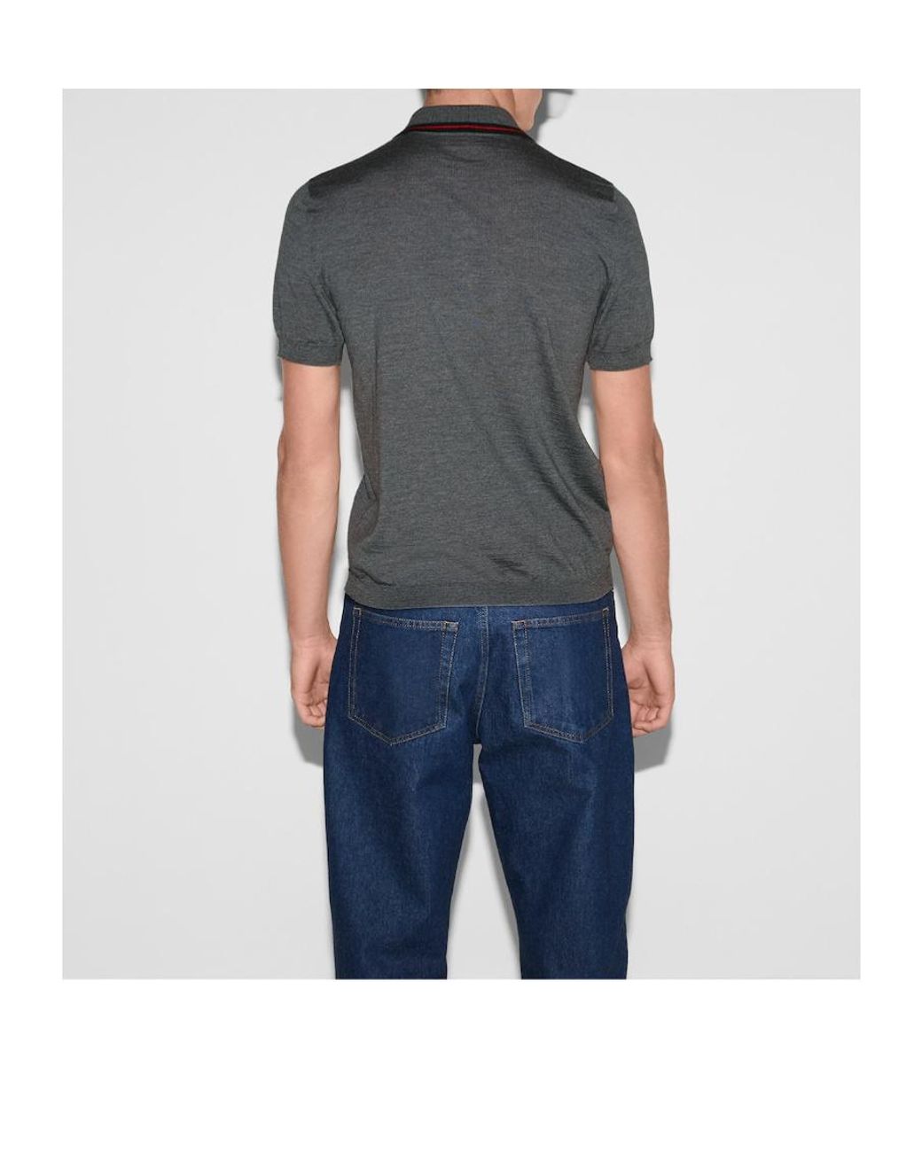 Gucci Gray Stripe Collared Short-Sleeve Polo Shirt for men