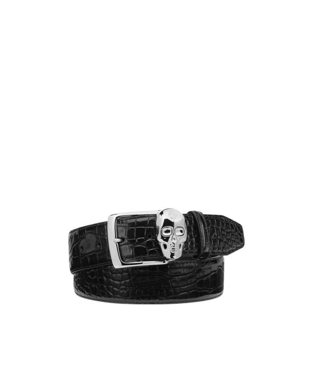 Philipp Plein Black Crocodile Effect Belt for men