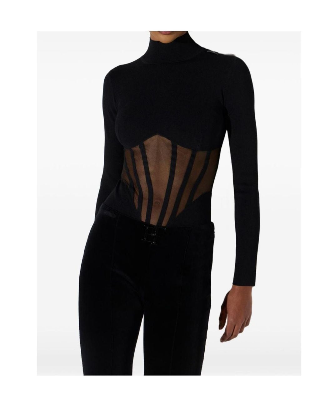Elisabetta Franchi Blue Knitted Bustier Bodysuit