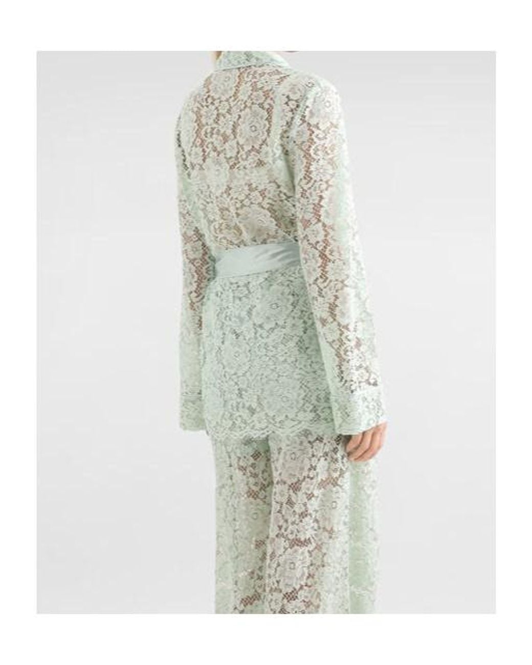 Dolce & Gabbana Green Lace-Detail Belted Jacket