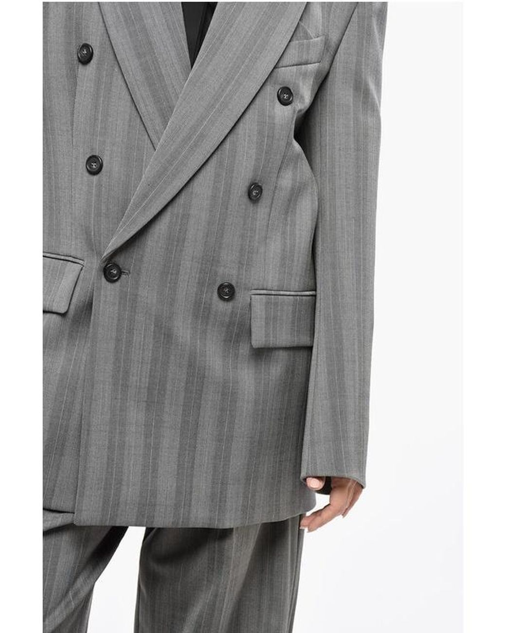 Sportmax Gray Striped Double-Breasted Long-Sleeved Jacket