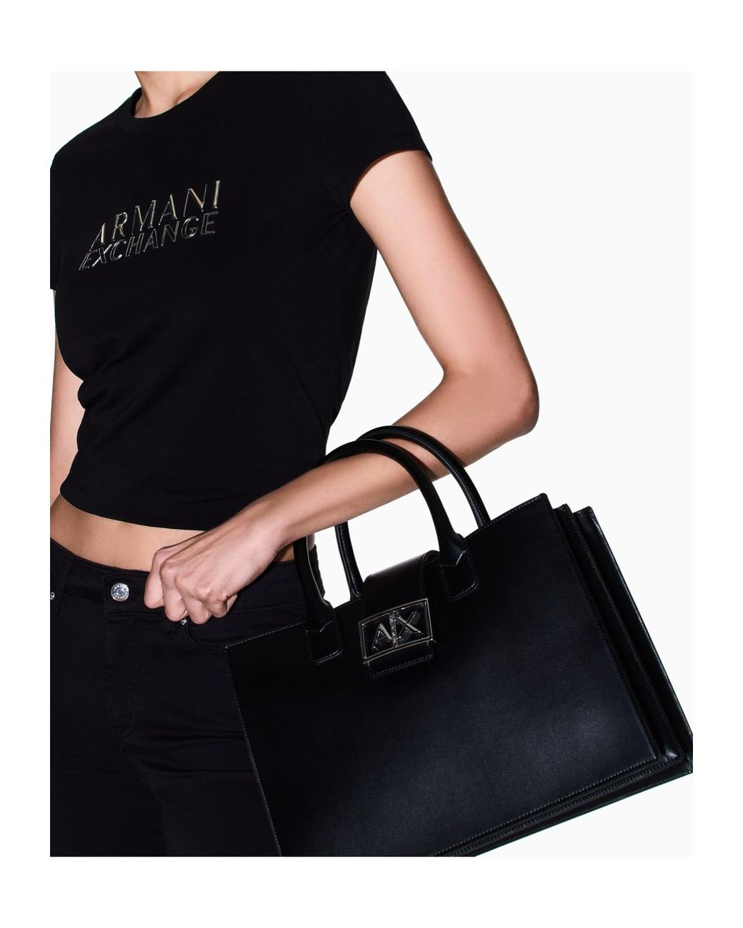 ARMANI EXCHANGE Black Top Handle Tote Bag