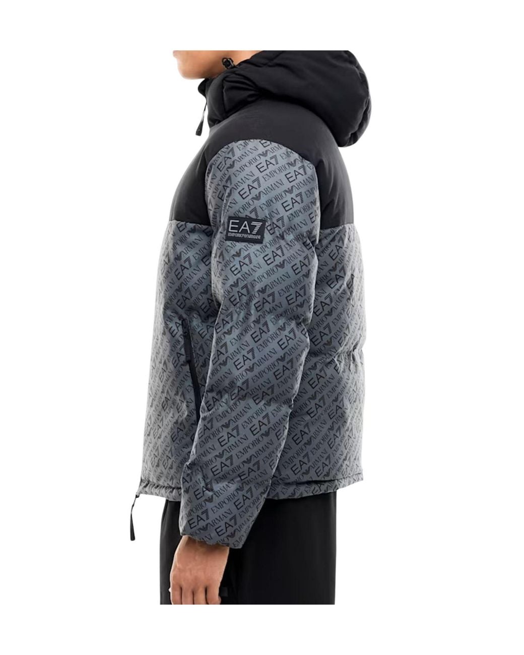 EA7 Black Color-Block Straight-Cut Padded Jacket for men