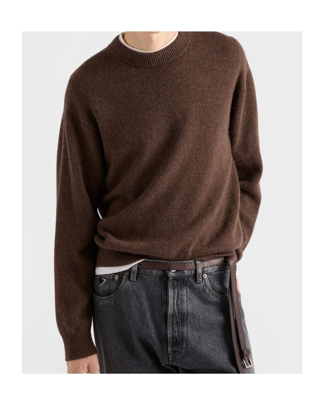 Prada Brown Re-Cashmere Crew-Neck Sweater for men