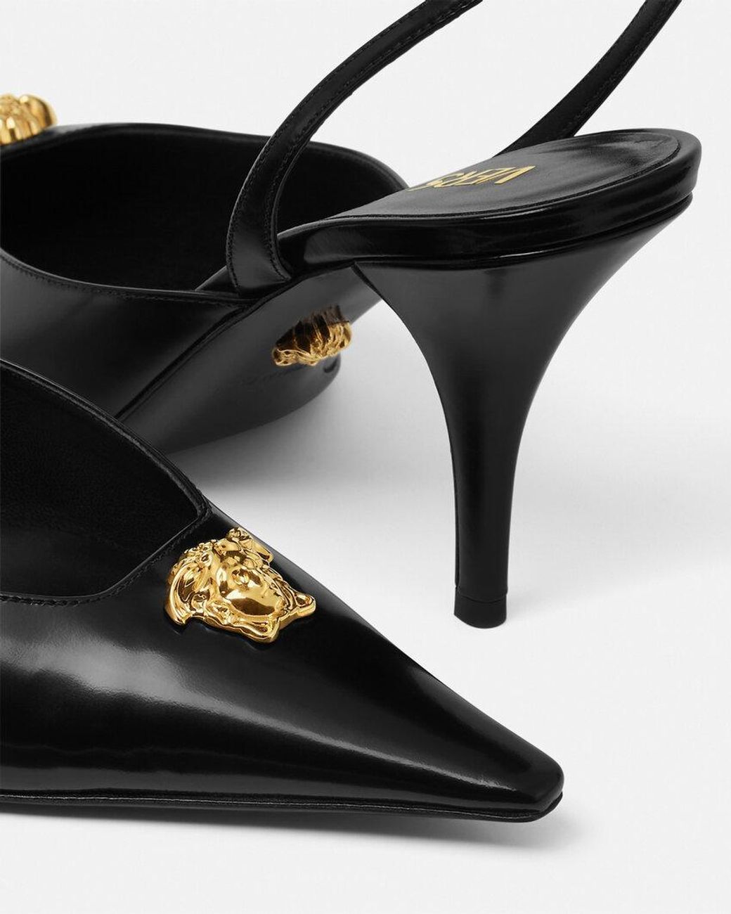 Versace Black 'S Medusa Décolleté Slingback Pumps