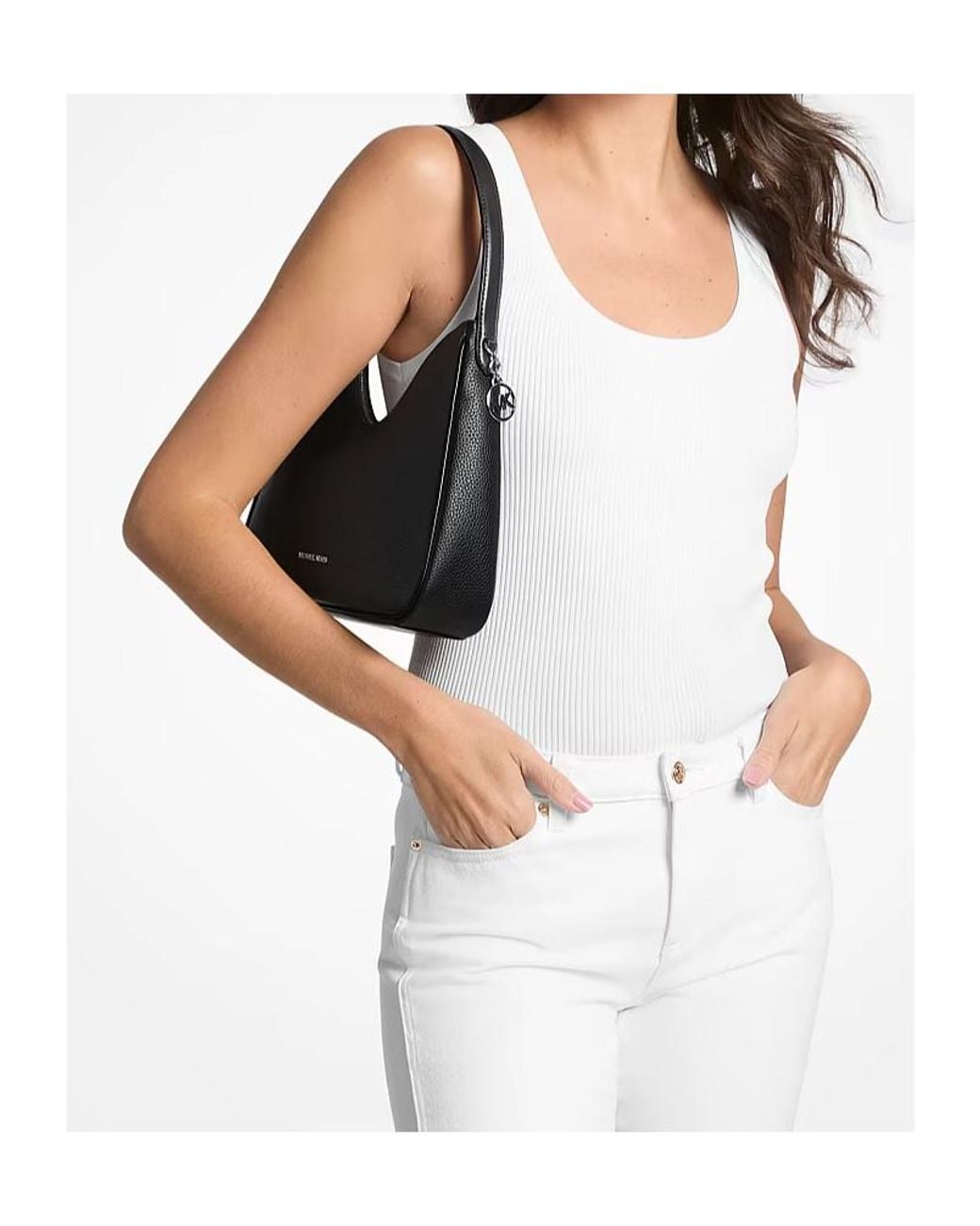 Michael Kors Black Nayla Small Pebbled Leather Hobo Shoulder Bag