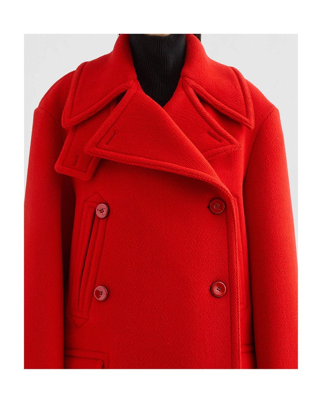 Jil Sander Red Double-Breasted Chevron Coat