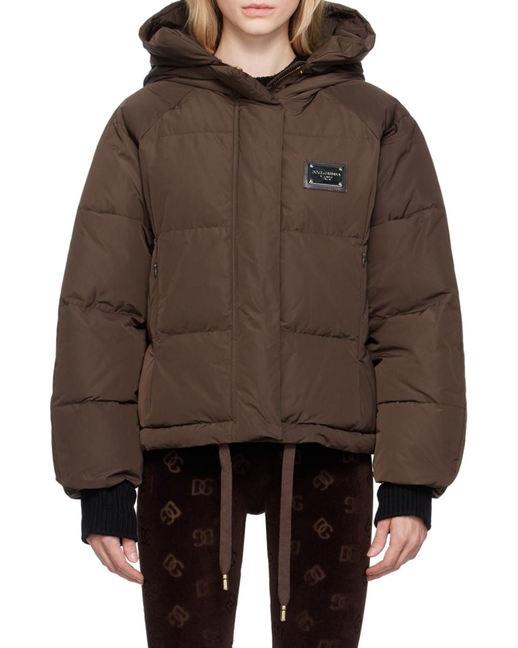 Dolce & Gabbana Brown Logo-Plaque Padded Jacket