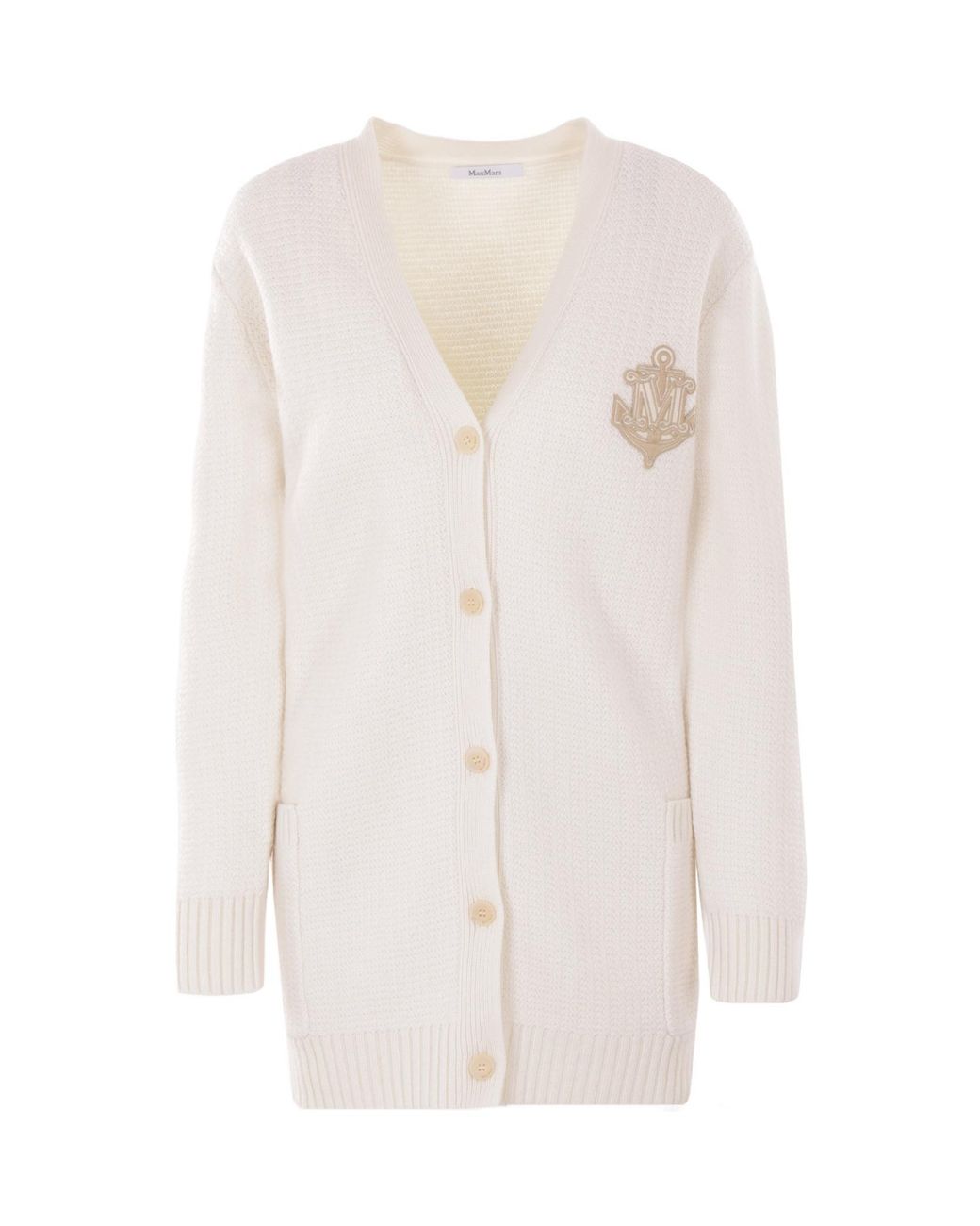 Max Mara White Ravello V-Neck Button-Up Cardigan