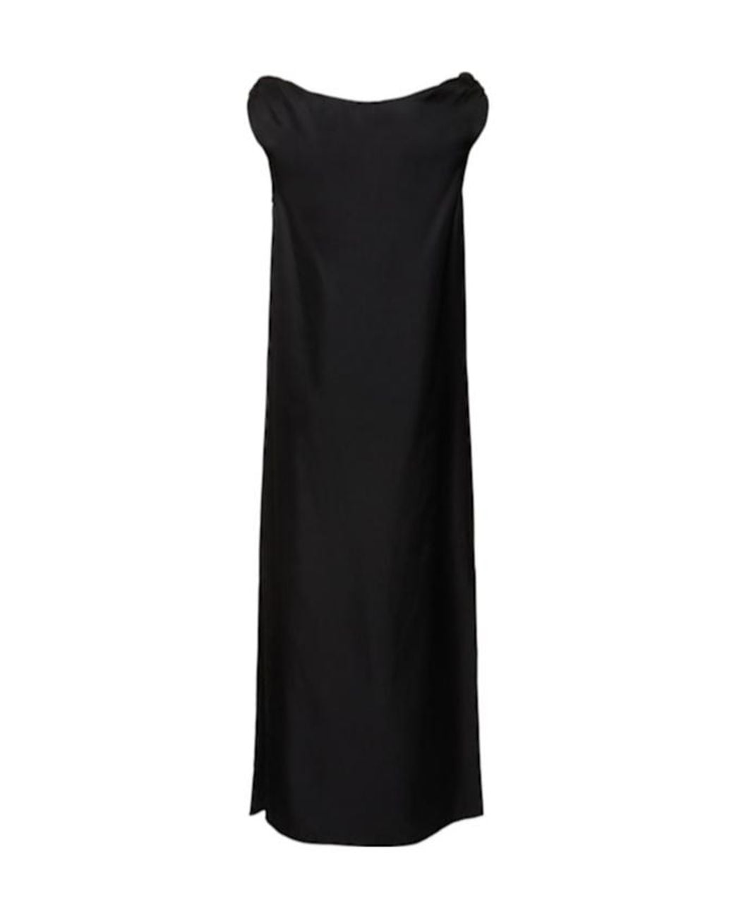 Loulou de Saison Black Moun Sleeveless Draped Silk Midi Dress