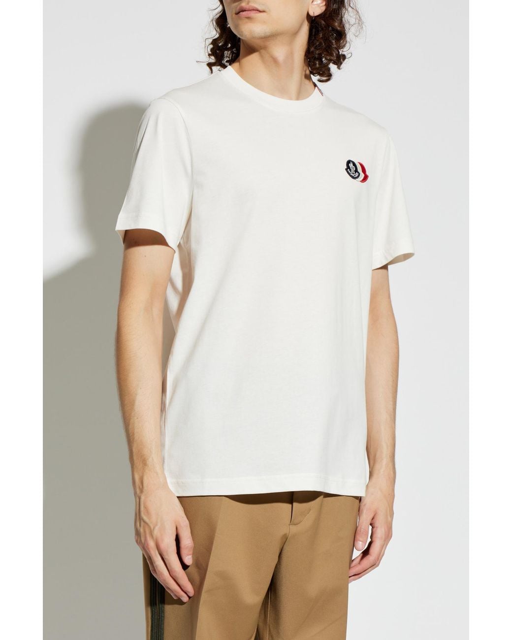 Moncler White Logo Patch Crewneck T-Shirt for men
