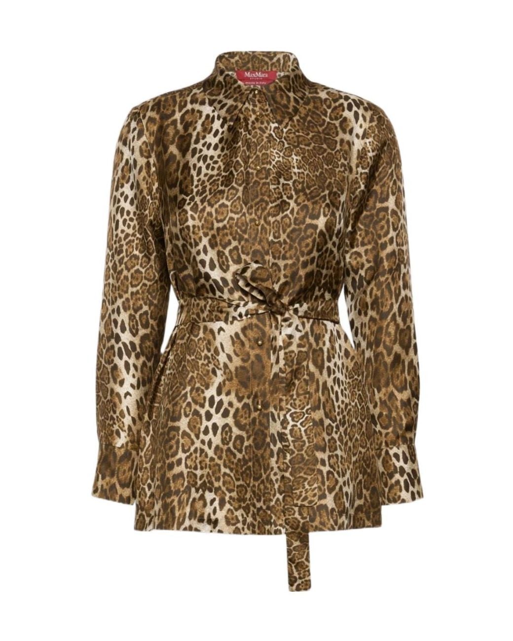 Max Mara Brown Studio Animal Printed Long-Sleeved Shirt