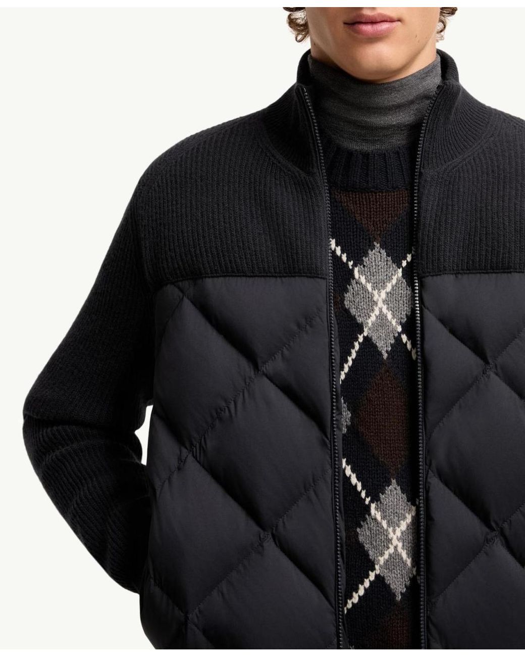 Moncler Blue Wool-Cashmere Down Cardigan for men
