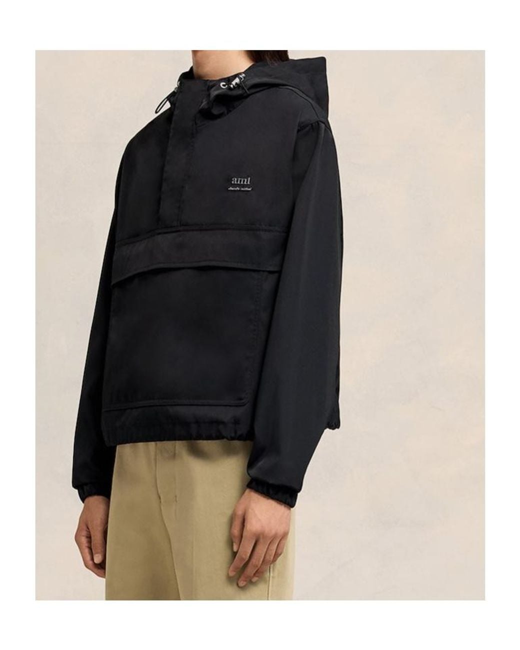 AMI Black Ami Logo Lettering Hooded Jacket for men