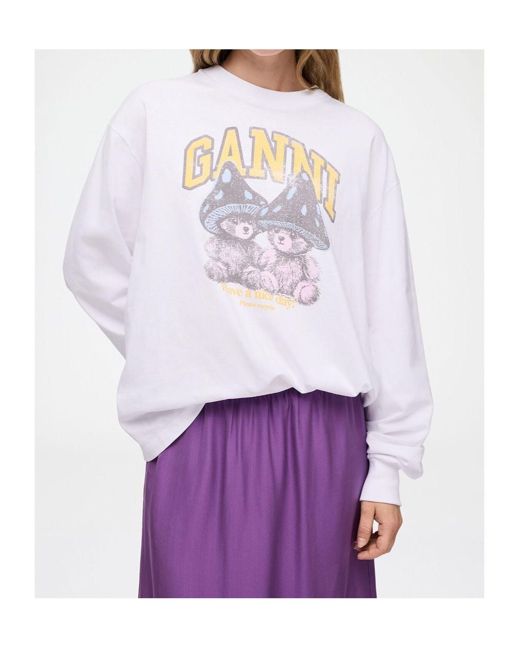 Ganni White Teddy Mushroom Long-Sleeve T-Shirt