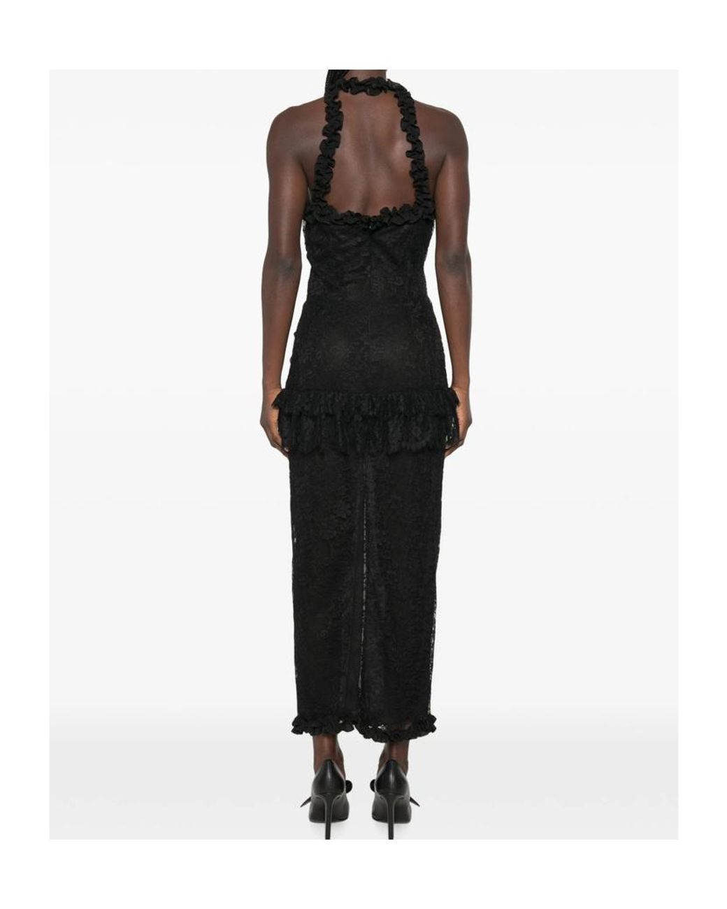 Alessandra Rich Black Chantilly Lace Evening Dress