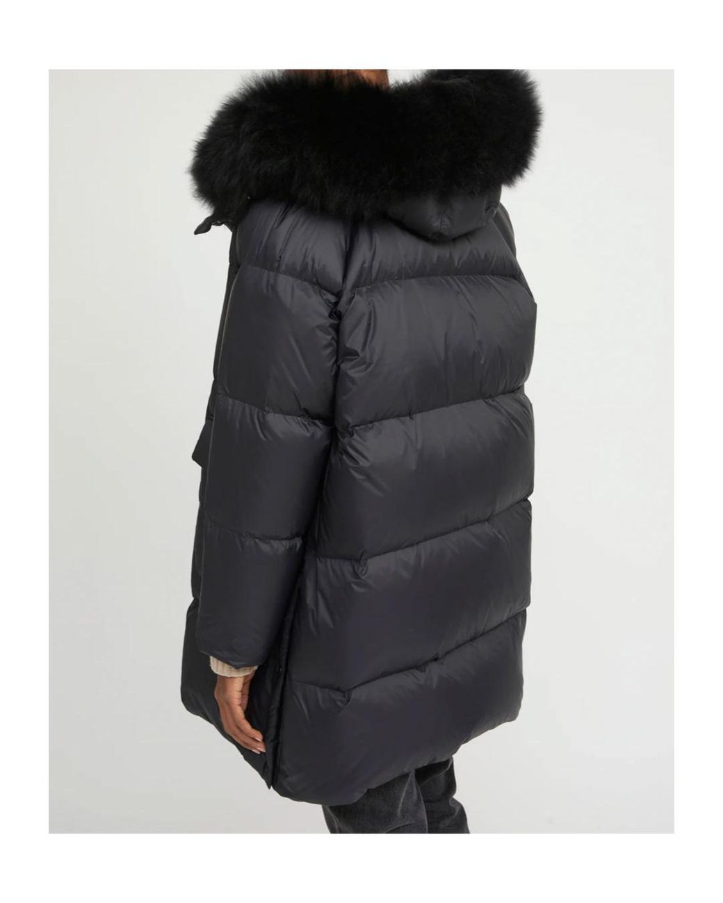 Yves Salomon Black Lambshearling-Hooded Down Jacket