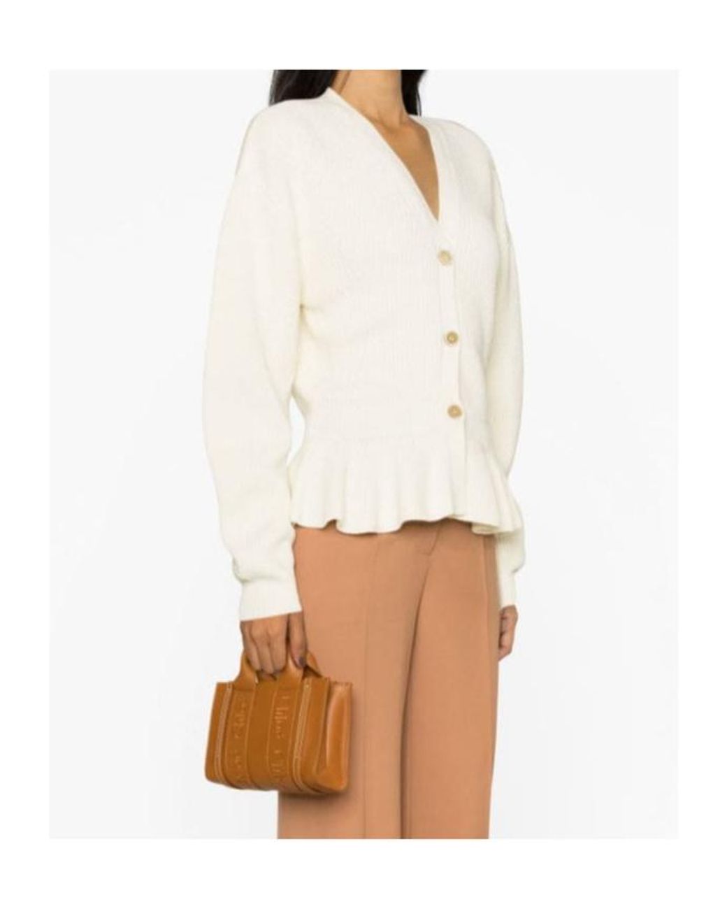 Chloé Natural Chloé Ruffled Knit Cardigan