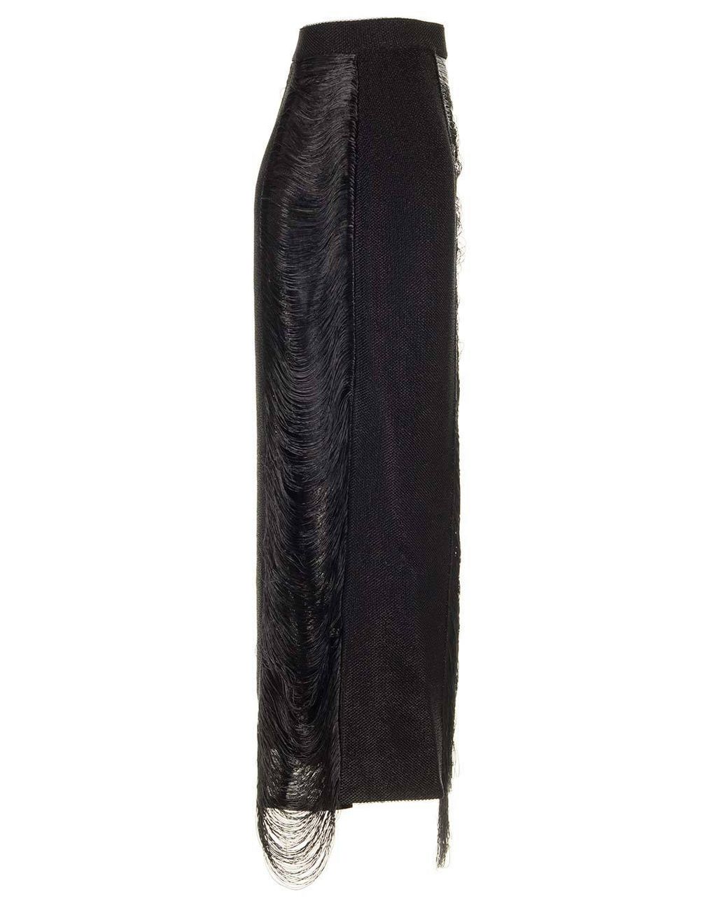 McQueen Black Armor Stitch Fringed Skirt