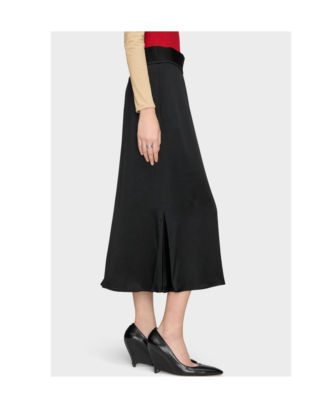 Maison Margiela Black Washed Silk Satin Midi Skirt